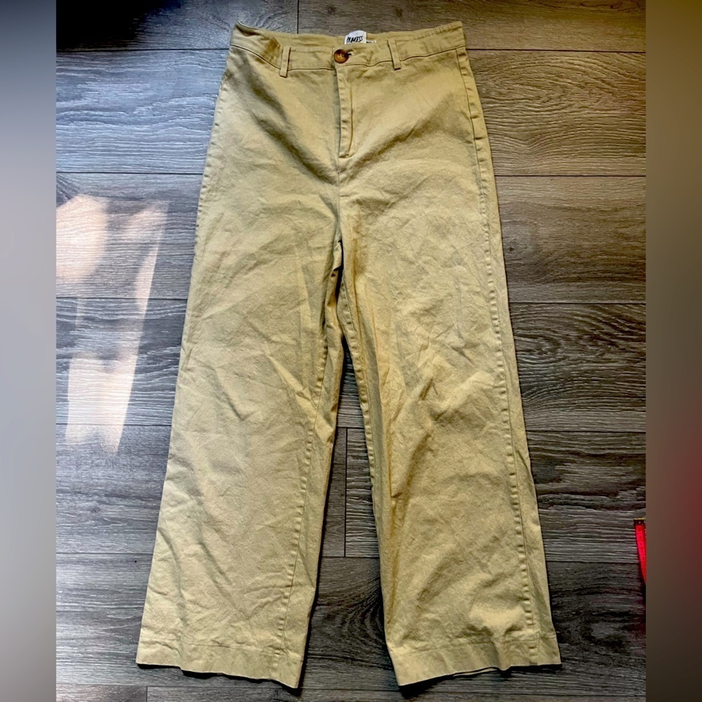 Princess Polly Cotton Blend Light Yellow Tan Khaki Wide Leg Pants Size 8